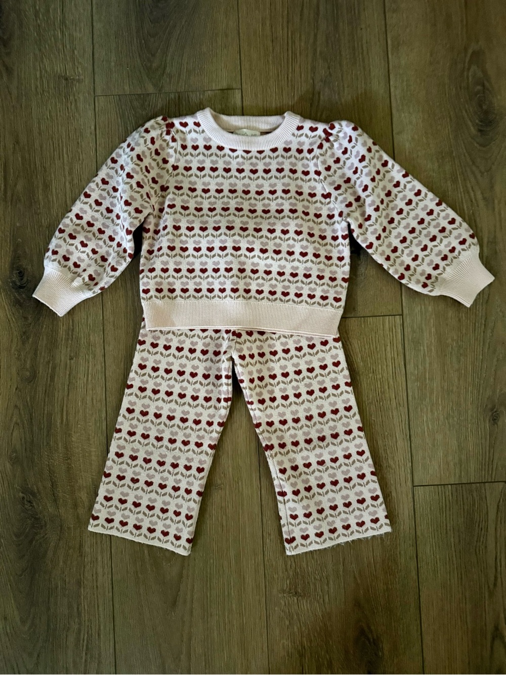 Rylee + Cru Pink and Red Heart Knit Set
